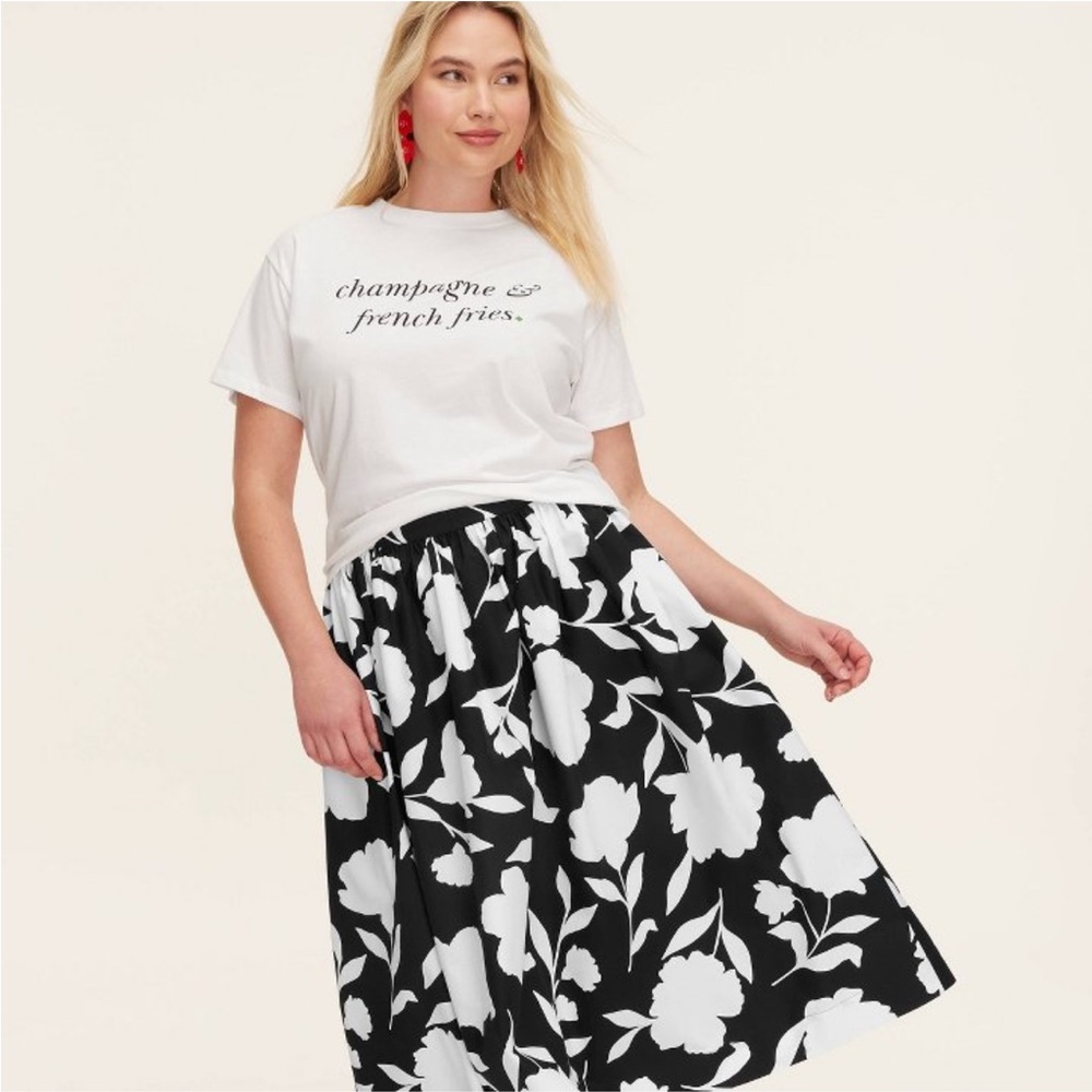 NWT Kate Spade x Target Black & White Classic Rose Volume Midi Skirt Size S